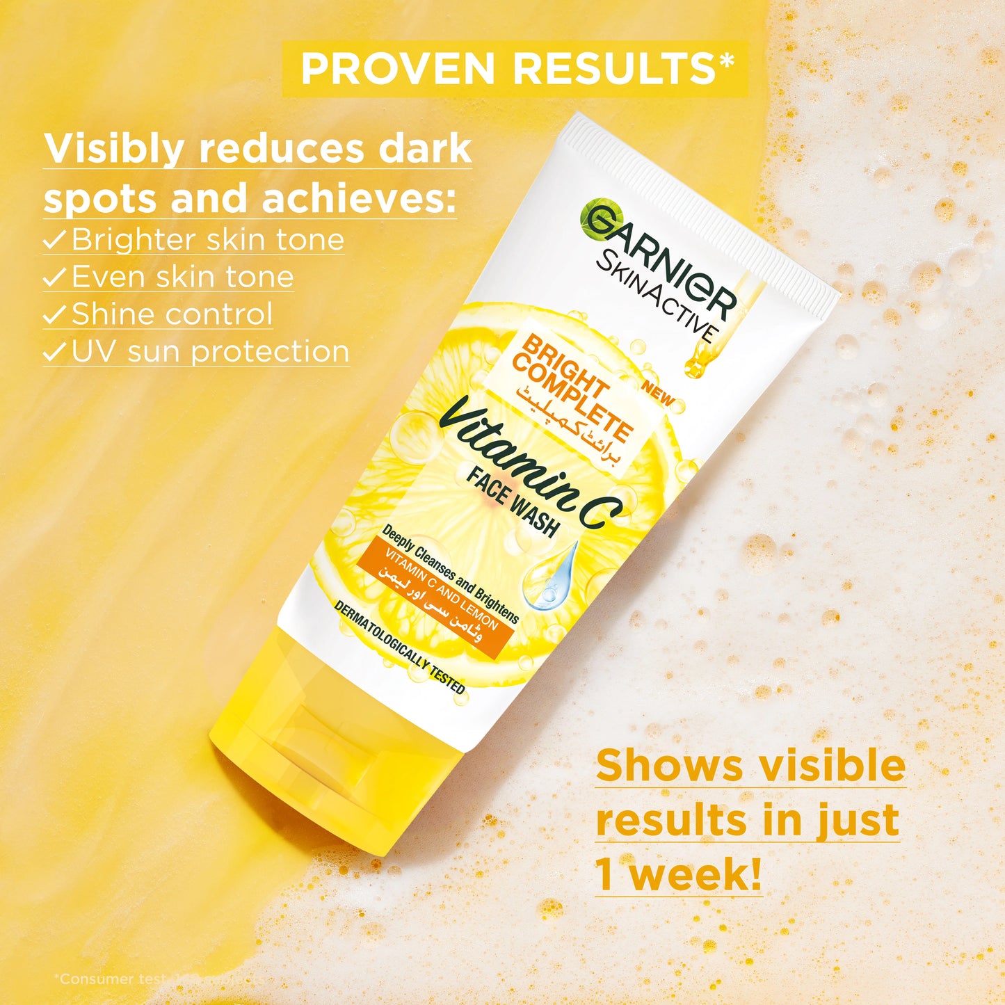 GARNIER SKIN ACTIVE BRIGHT COMPLETE VITAMIN-C FACE WASH 100ml